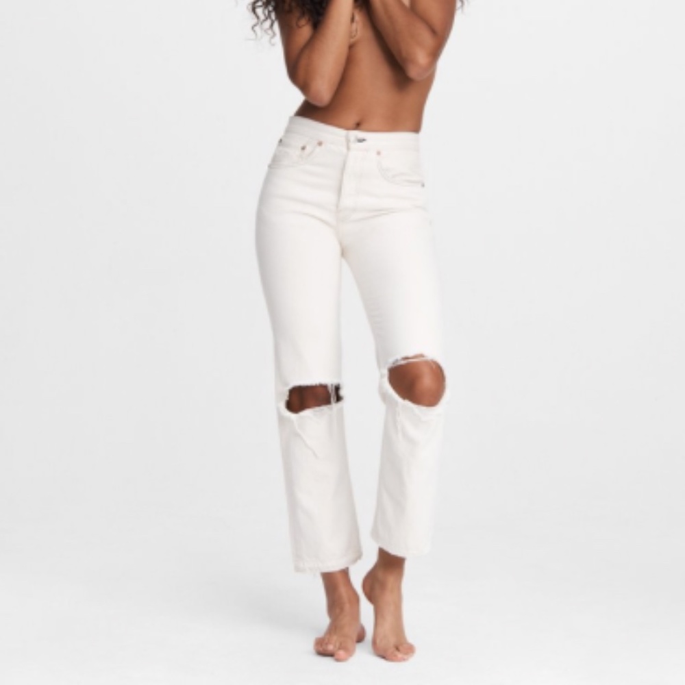 Rag & Bone - Maya High-Rise Straight - Ecru With Holes